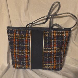 Chico's Black and Orange Plaid Tote Bag